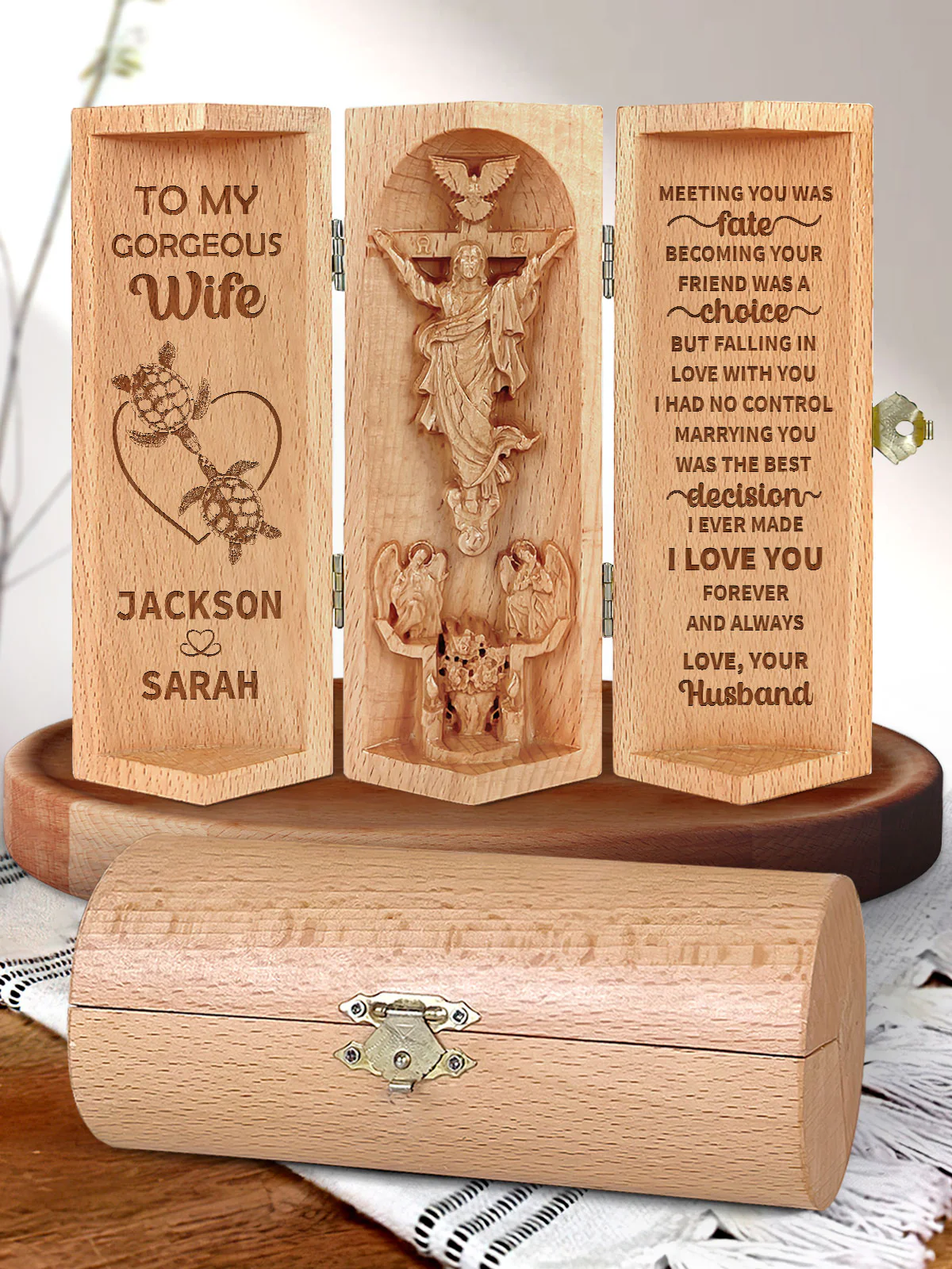 Faithregion-meeting You Was Fate - Personalized Openable Wooden Cylinder Sculpture Of Jesus Christ (1)