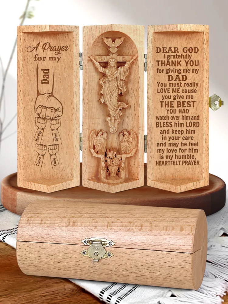 A Prayer For My Dadgrandpauncle - Personalized Openable Wooden Cylinder Sculpture Of Jesus Christ-faithregion (3)