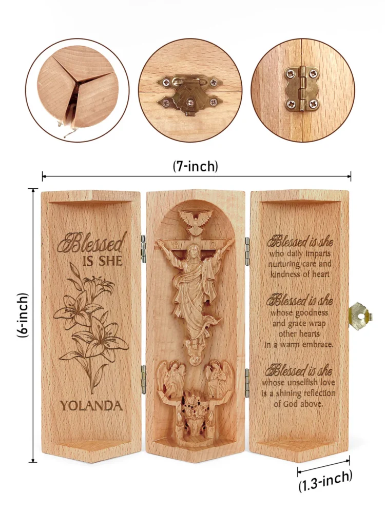 Blessed Is She - Personalized Openable Wooden Cylinder Sculpture Of Jesus Christ-faithregion (1)