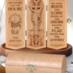Kneel At The Cross Salute The Flag - Personalized Openable Wooden Cylinder Sculpture Of Jesus Christ- Faithregion (2)
