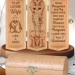 You Are My Penguin Couple - Personalized Openable Wooden Cylinder Sculpture Of Jesus Christ-faithregion (2)